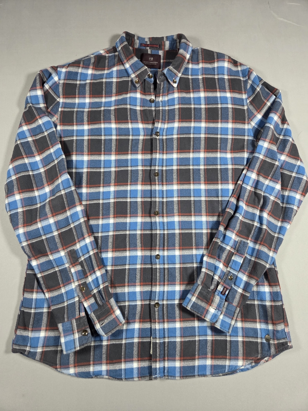 Scotch & Soda Men's Gray & Blue Plaid Button Down Flannel Shirt XXL